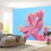 Pink Cactus on Blue Theme Wallpaper Photo Wall Mural Wall UV Print Decal Wall Art Décor