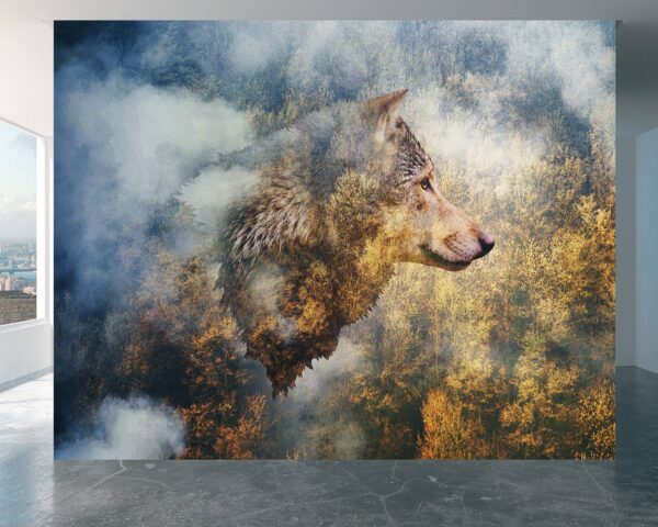 Peel and stick wolf wall mural roll