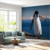 Living room adorned with penguin wallpaper