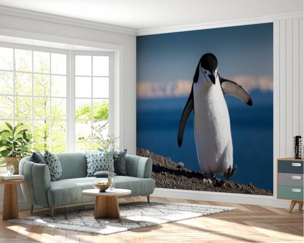 Living room adorned with penguin wallpaper