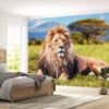 Relaxing Lion in Safari Wallpaper Photo Wall Mural Wall UV Print Decal Wall Art Décor