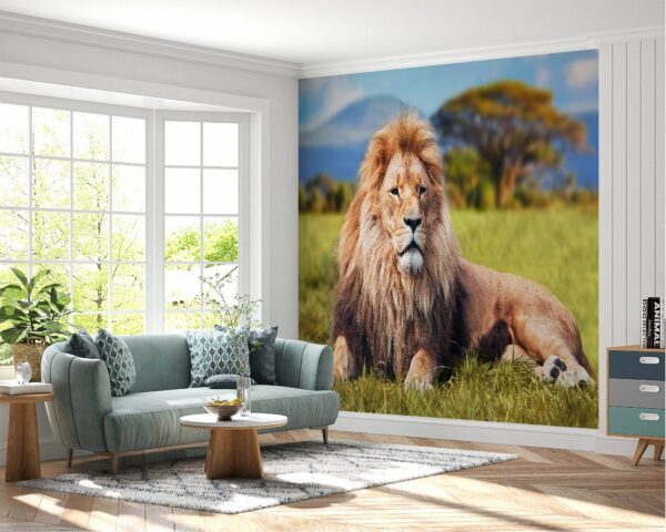 Relaxing Lion in Safari Wallpaper Photo Wall Mural Wall UV Print Decal Wall Art Décor