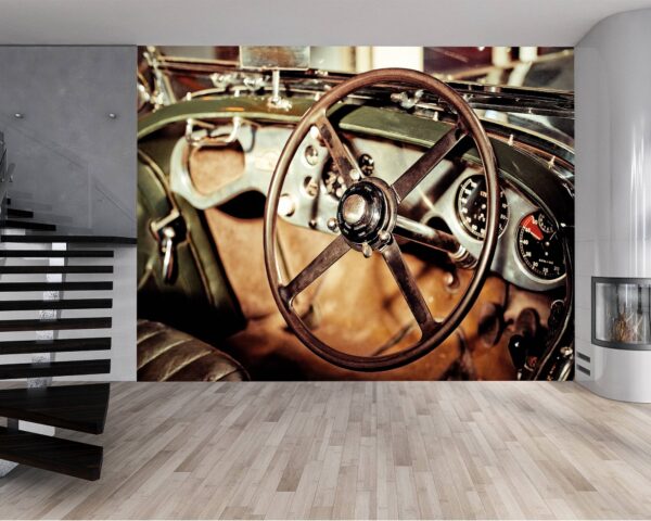 Teenager room wall adorned with vintage dashboard mural