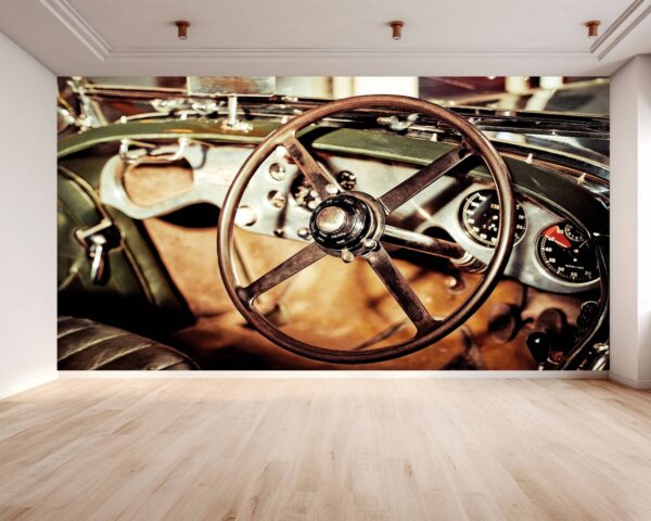 Wallpaper roll with vintage car dashboard design