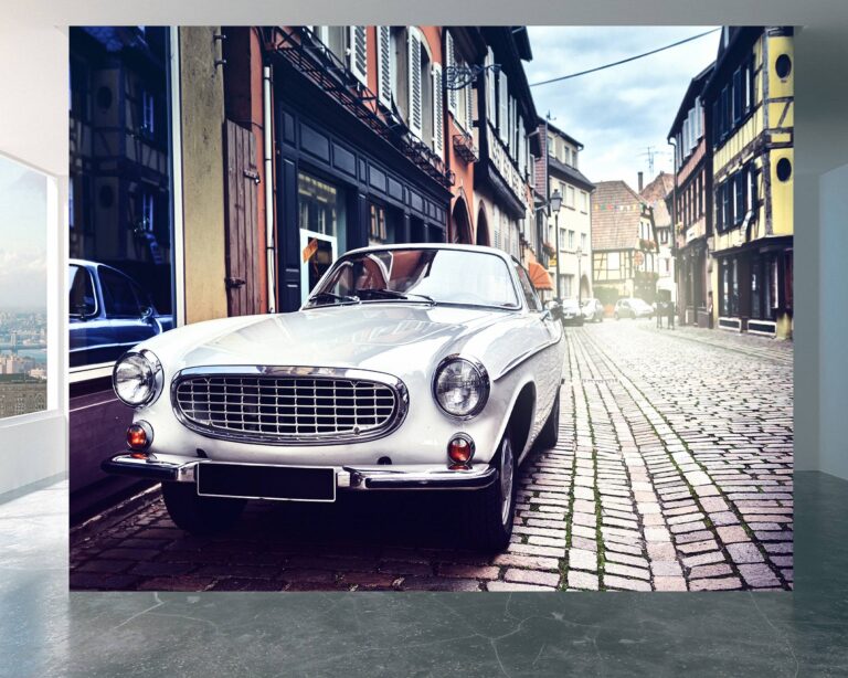 Bedroom wall transformed with classic car mural