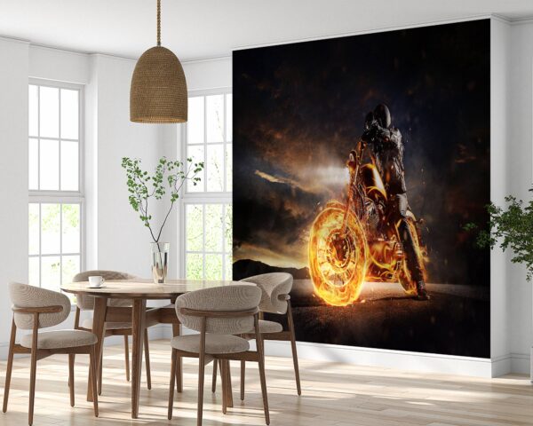 Burning Wheels Harley Wallpaper Photo Wall Mural Wall UV Print Decal Wall Art Décor