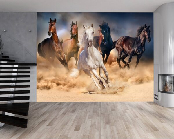 Running Horses on Sand Wallpaper Photo Wall Mural Wall UV Print Decal Wall Art Décor