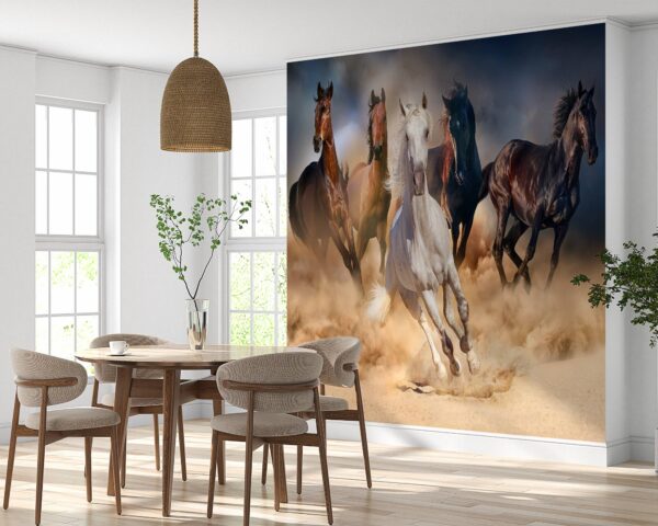 Running Horses on Sand Wallpaper Photo Wall Mural Wall UV Print Decal Wall Art Décor