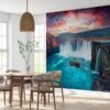 Waterfall Theme in Sunset Wallpaper Photo Wall Mural Wall UV Print Decal Wall Art Décor