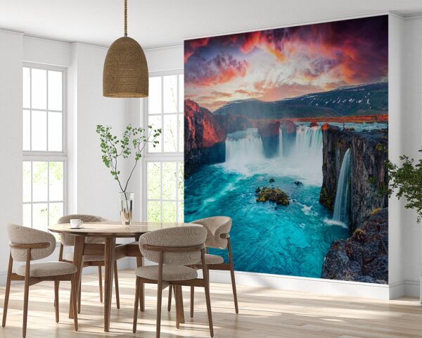 Waterfall Theme in Sunset Wallpaper Photo Wall Mural Wall UV Print Decal Wall Art Décor