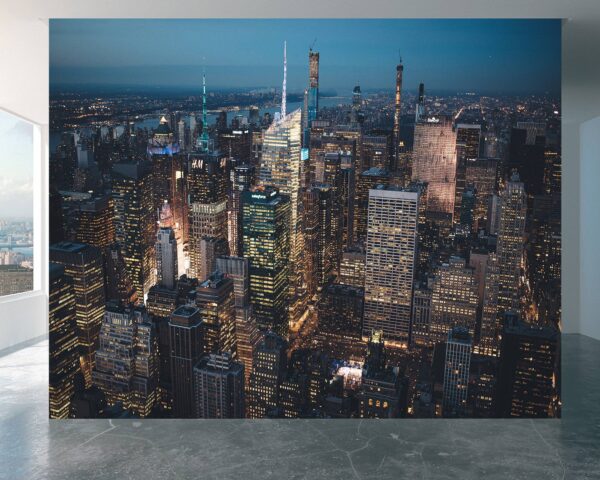 Vibrant New York City night with Empire State Building on vinyl mural