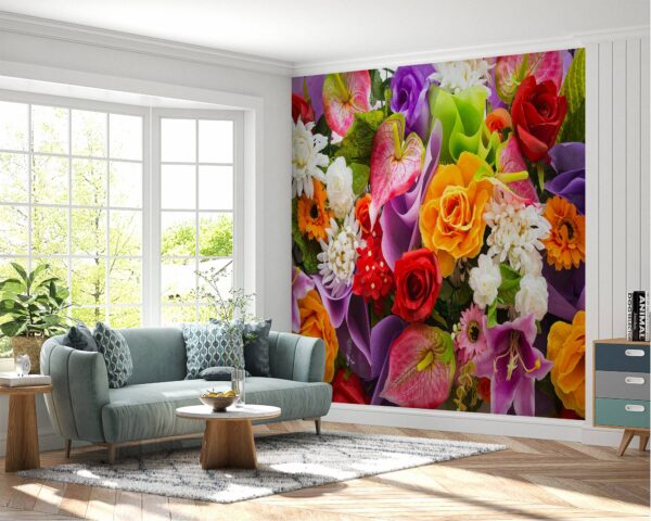 Waterproof bedroom wallpaper with colorful flower patterns.