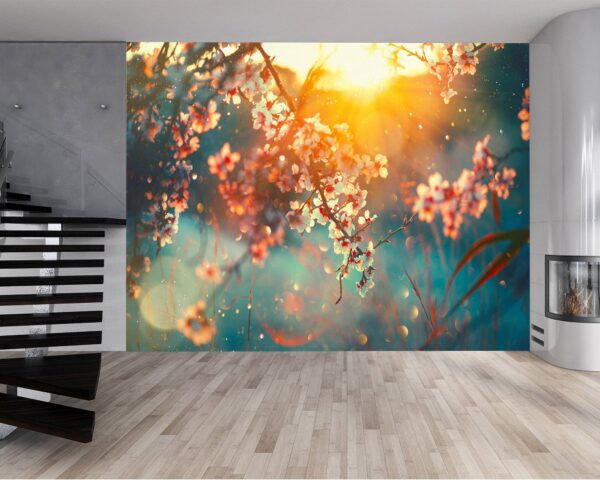 Rolled-up waterproof flower sunset home wallpaper.