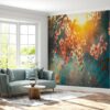 Waterproof home wallpaper with sunset and flower silhouettes.