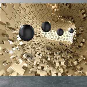 3D Golden Tunnel with balls Wallpaper Photo Wall Mural Wall UV Print Decal Wall Art Décor