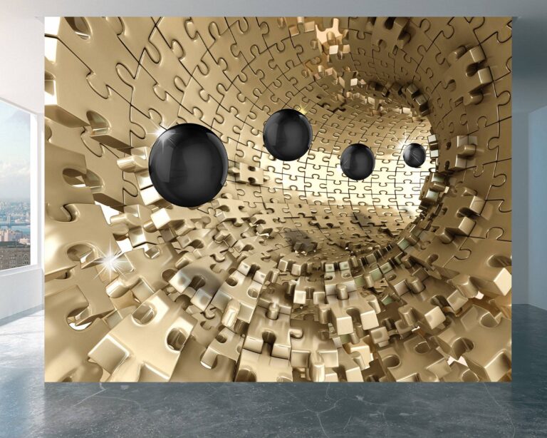 3D Golden Tunnel with balls Wallpaper Photo Wall Mural Wall UV Print Decal Wall Art Décor