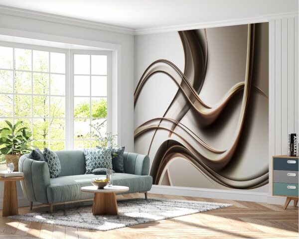 Waterproof wallpaper with 3D gold wave patterns