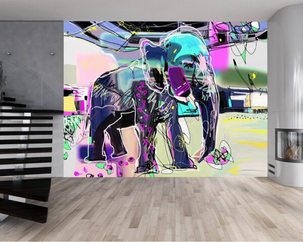 Living room adorned with majestic elephant design