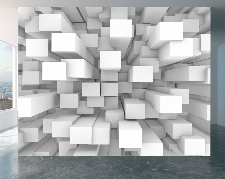 Modern 3D white blocks design wall mural