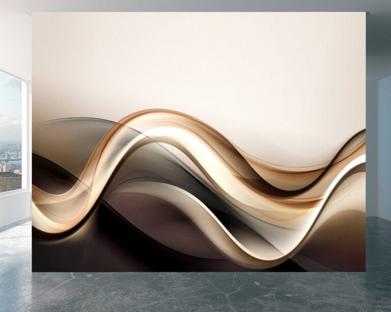 Modern 3D wave design in brown and white wall mural