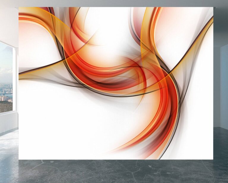 Modern 3D effect design in vibrant orange and white wall mural