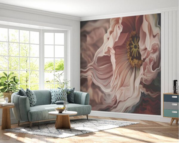 Artistic pink flower illustration with painting effect wall mural