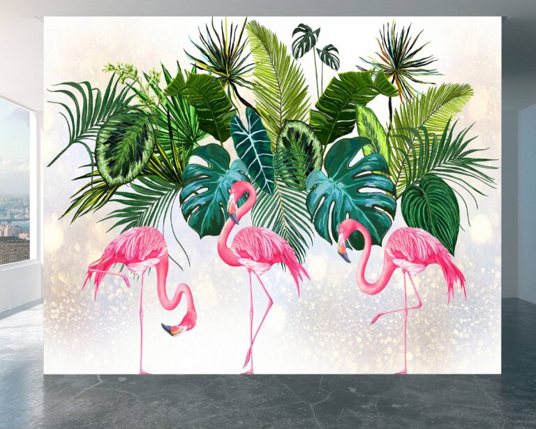 Close-up of detailed flamingo wall paper design