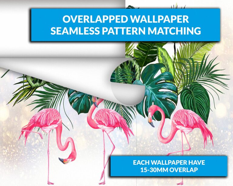 Close-up of detailed flamingo wall paper design