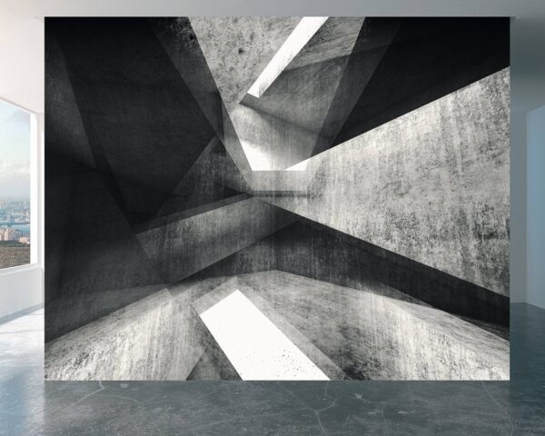 Urban concrete effect design in grey and black wall mural