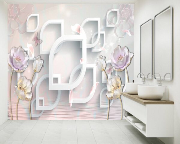 Geometric Shapes and Flowers Wallpaper Photo Wall Mural Wall UV Print Decal Wall Art Décor