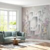 Self-adhesive wallpaper with modern 3D shapes and florals