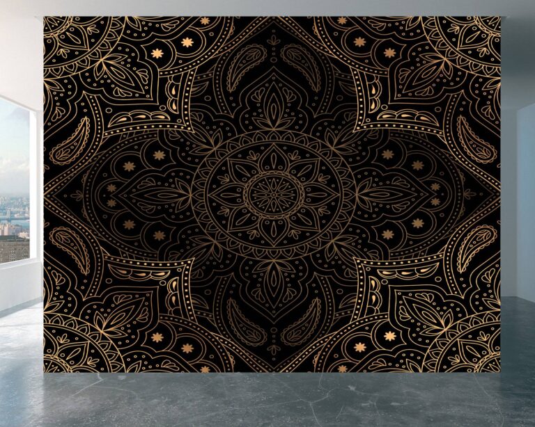 Luxurious black and gold mandala design wall mural