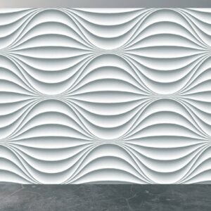 Living room adorned with 3D white waves design