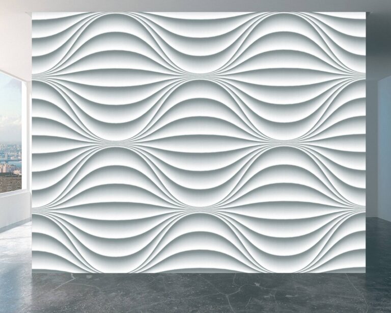 Living room adorned with 3D white waves design