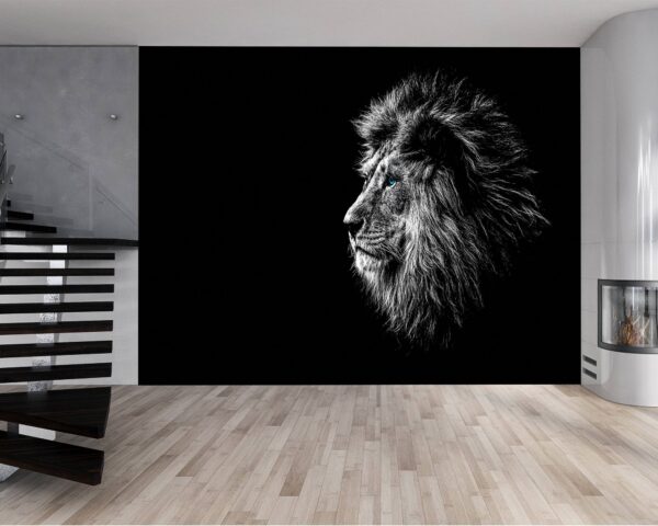 Close-up of detailed wall mural lion design