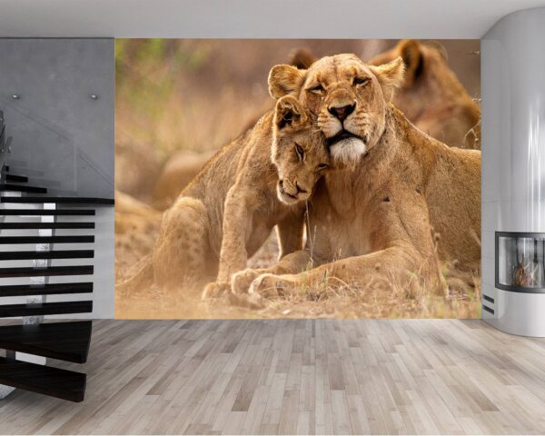 Close-up of detailed lion wall art design