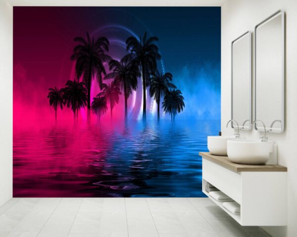 Palm trees with neon glow Wallpaper Photo Wall Mural Wall UV Print Decal Wall Art Décor