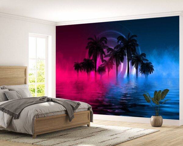 Palm trees with neon glow Wallpaper Photo Wall Mural Wall UV Print Decal Wall Art Décor