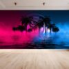 Palm trees with neon glow Wallpaper Photo Wall Mural Wall UV Print Decal Wall Art Décor