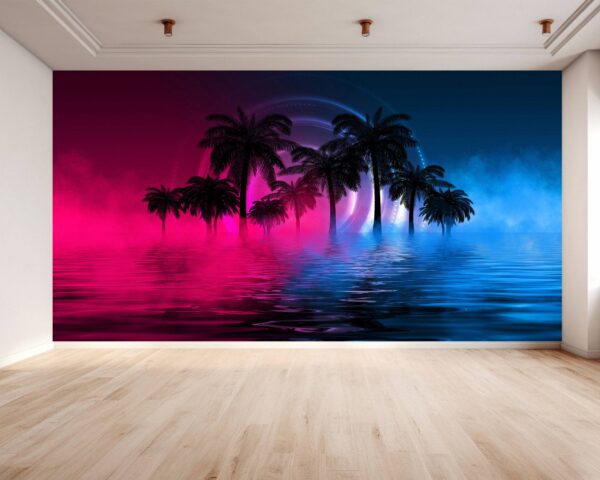 Palm trees with neon glow Wallpaper Photo Wall Mural Wall UV Print Decal Wall Art Décor