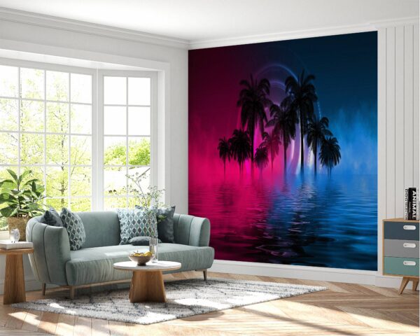 Palm trees with neon glow Wallpaper Photo Wall Mural Wall UV Print Decal Wall Art Décor