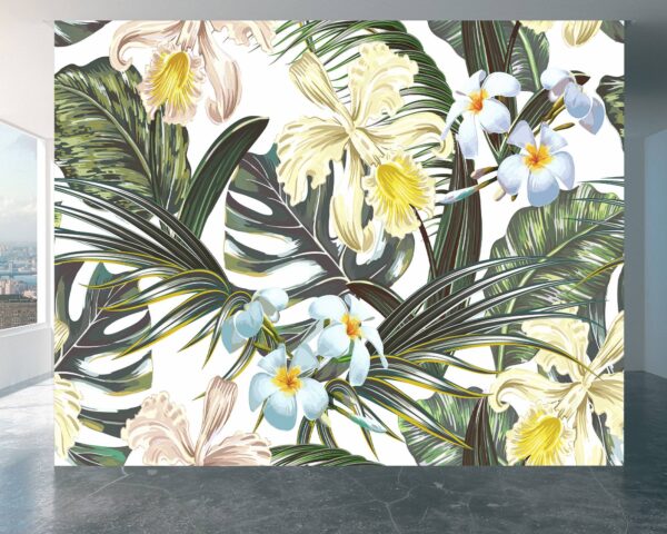 Rolled-up waterproof exotic flowers home wall mural.