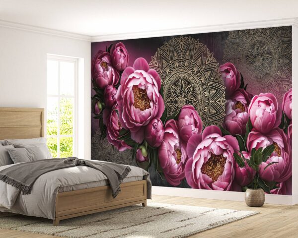 Flowers Painted on a Wall Wallpaper Photo Wall Mural Wall UV Print Decal Wall Art Décor