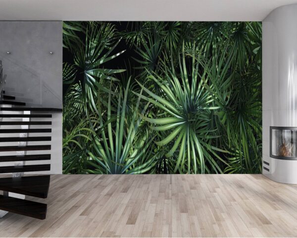 Rolled-up waterproof tropical palm leaves bedroom wallpaper.