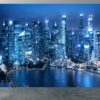 Singapore cityscape with night reflections on vinyl mural