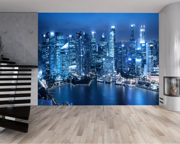 Singapore skyline mural perfect for modern living rooms and offices