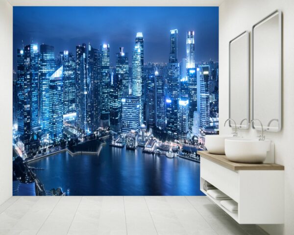 Blue Cityscape Skyline Wallpaper Photo Wall Mural Wall UV Print Decal Wall Art Décor