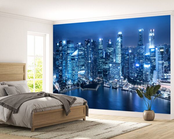 Blue Cityscape Skyline Wallpaper Photo Wall Mural Wall UV Print Decal Wall Art Décor