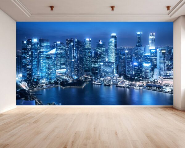 Blue Cityscape Skyline Wallpaper Photo Wall Mural Wall UV Print Decal Wall Art Décor