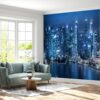 Self-adhesive mural depicting Singapore's skyline and water reflections